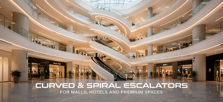 Curved and Spiral Escalators for Malls, Hotels and Premium Spaces